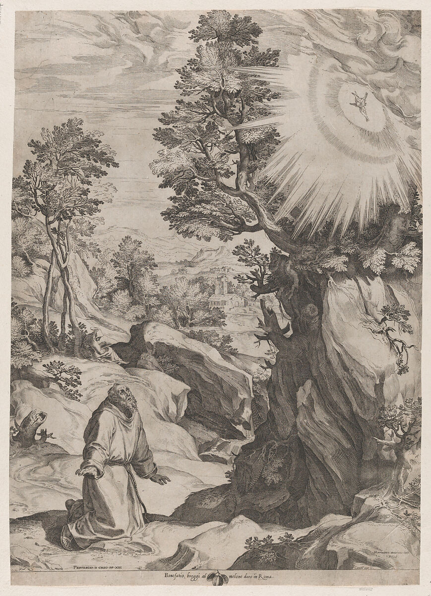 St Francis Penitent in the Wilderness, Cornelis Cort (Netherlandish, Hoorn ca. 1533–1578 Rome), Engraving 