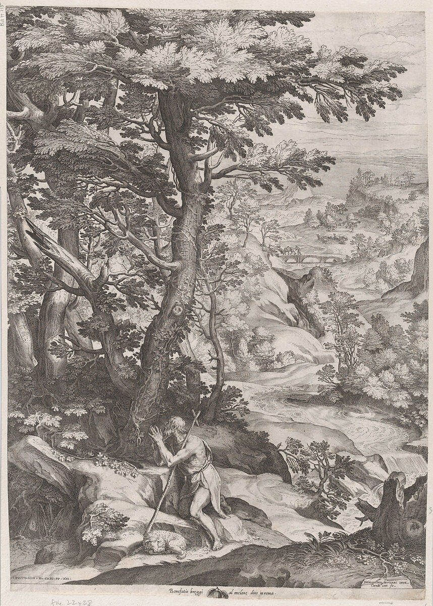 St John the Baptist in the Wilderness, Cornelis Cort (Netherlandish, Hoorn ca. 1533–1578 Rome), Engraving 