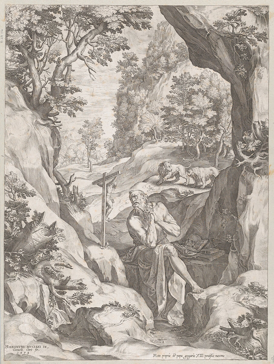St Jerome Penitent in the Wilderness, Cornelis Cort (Netherlandish, Hoorn ca. 1533–1578 Rome), Engraving 
