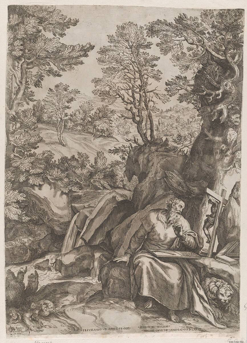 St Jerome Translating the Bible in the Wilderness, Cornelis Cort (Netherlandish, Hoorn ca. 1533–1578 Rome), Engraving 