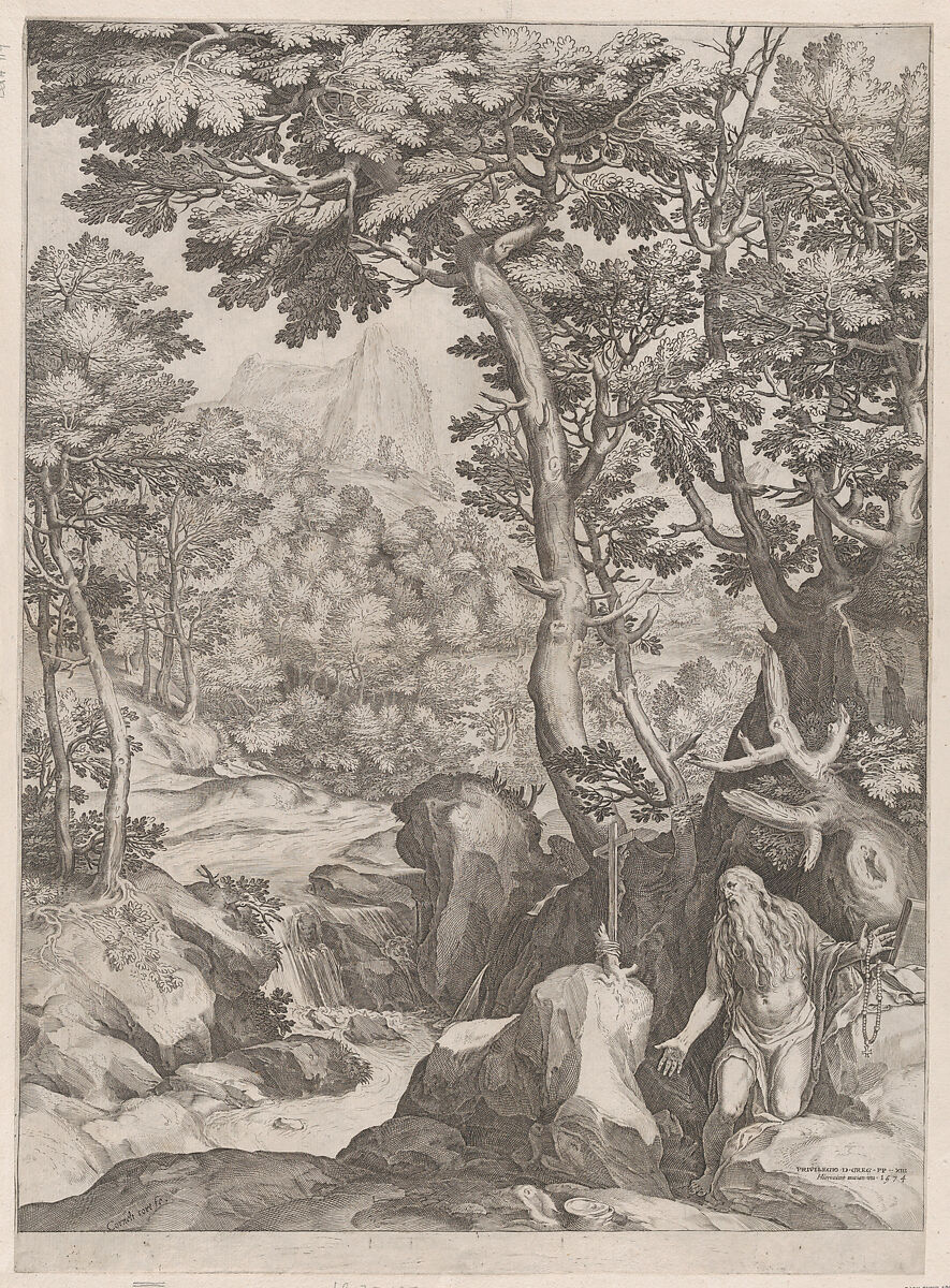 St Onuphrius in the Wilderness, Cornelis Cort (Netherlandish, Hoorn ca. 1533–1578 Rome), Engraving 