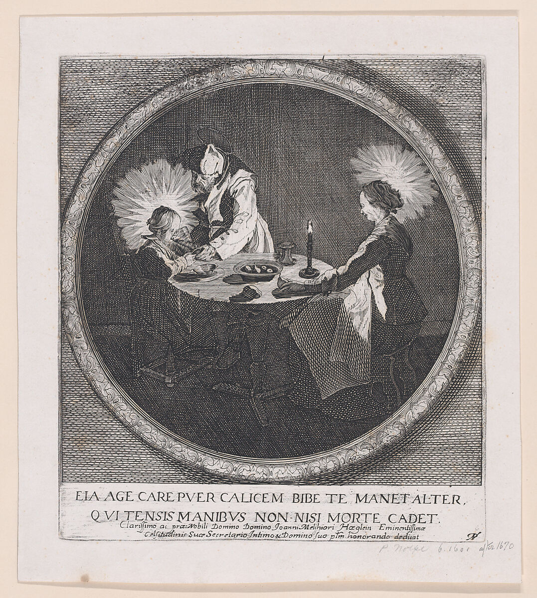 Reverse Copy of Le Benedicite, estampe appelée aussi La Sainte Famille a Table et St. Joseph Faisant Boire L'Enfant Jésus (The Grace, also called The Holy Family at the Table and St. Joseph Giving the Christ Child a Drink), Attributed to Pieter Nolpe (Dutch, 1613/1614–1652/1653), Etching 