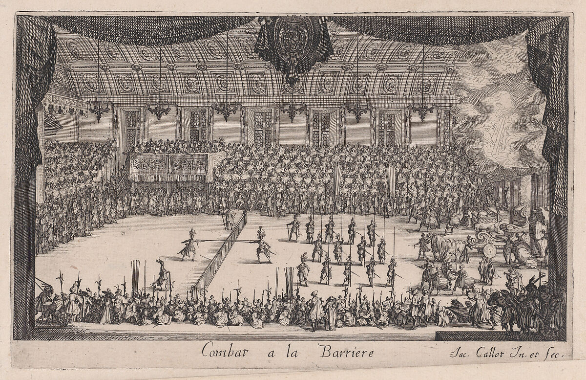 Le Combat (The Combat), from Le Combat a la Barrière in the Palace at Nancy by Henri Humbert, printed by Sebastien Phillipe, Jacques Callot (French, Nancy 1592–1635 Nancy), Etching 