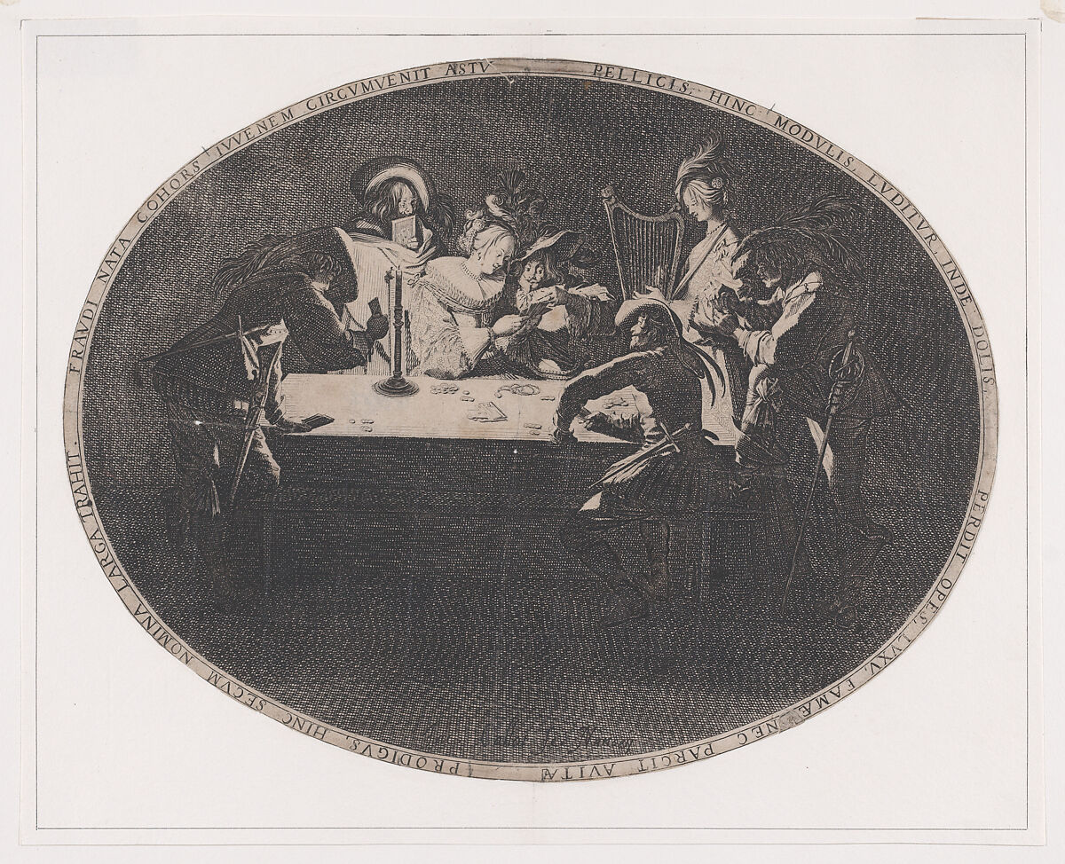 Le Brelan, pièce appelée aussi Les Joueurs de Cartes et L'Enfant Produgue Trompé par une Troupe de Filous (Three of a Kind, also called The Card Players and The Prodigal Son Tricked by a Group of Thieves), Jacques Callot (French, Nancy 1592–1635 Nancy), Etching and engraving; second state of two (Lieure) 