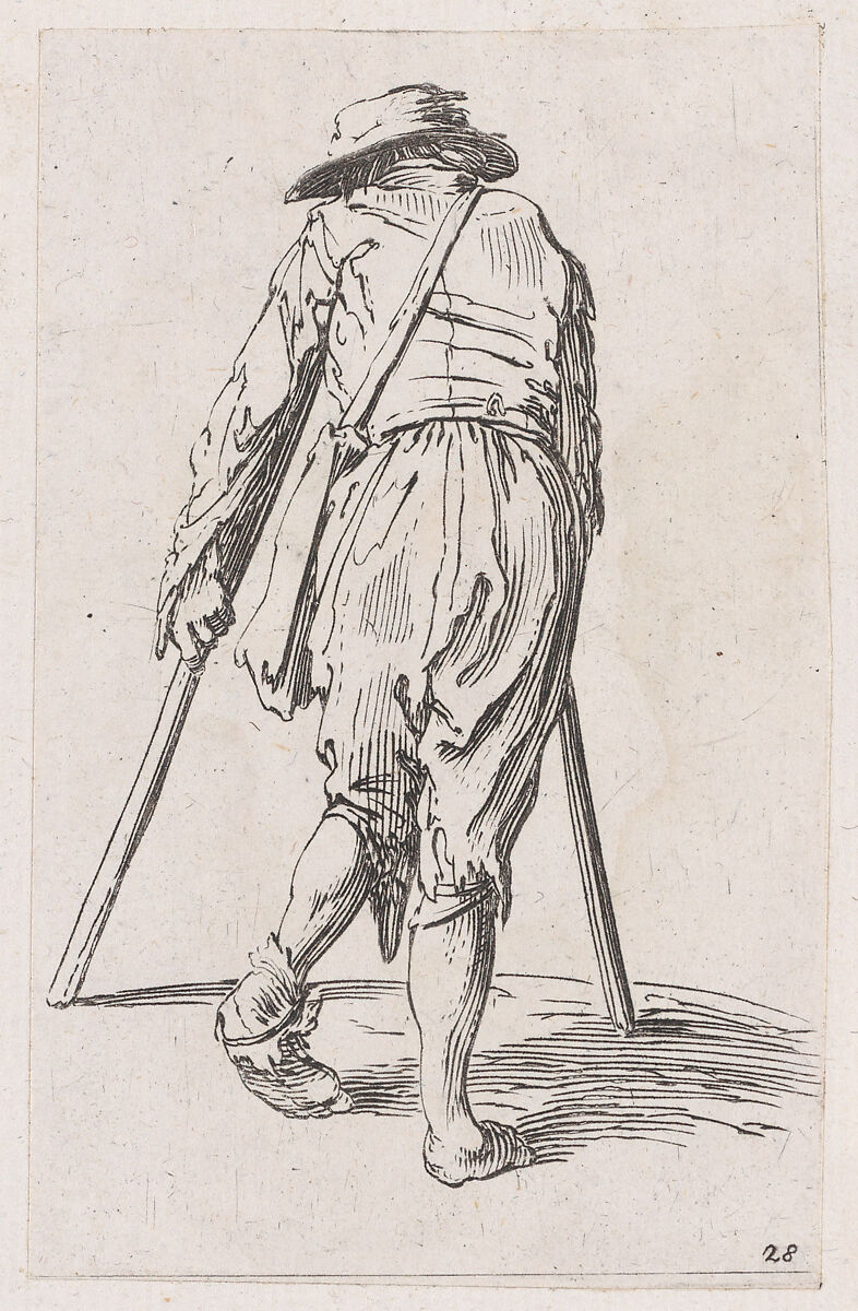 Reverse Copy Le Mendiant aux Béquilles Coiffé d'un Bonnet (The Beggar on Crutches Wearing a Bonnet), from Les Gueux suite appelée aussi Les Mendiants, Les Baroni, ou Les Barons (The Beggars, also called the Barons), Anonymous, Etching 