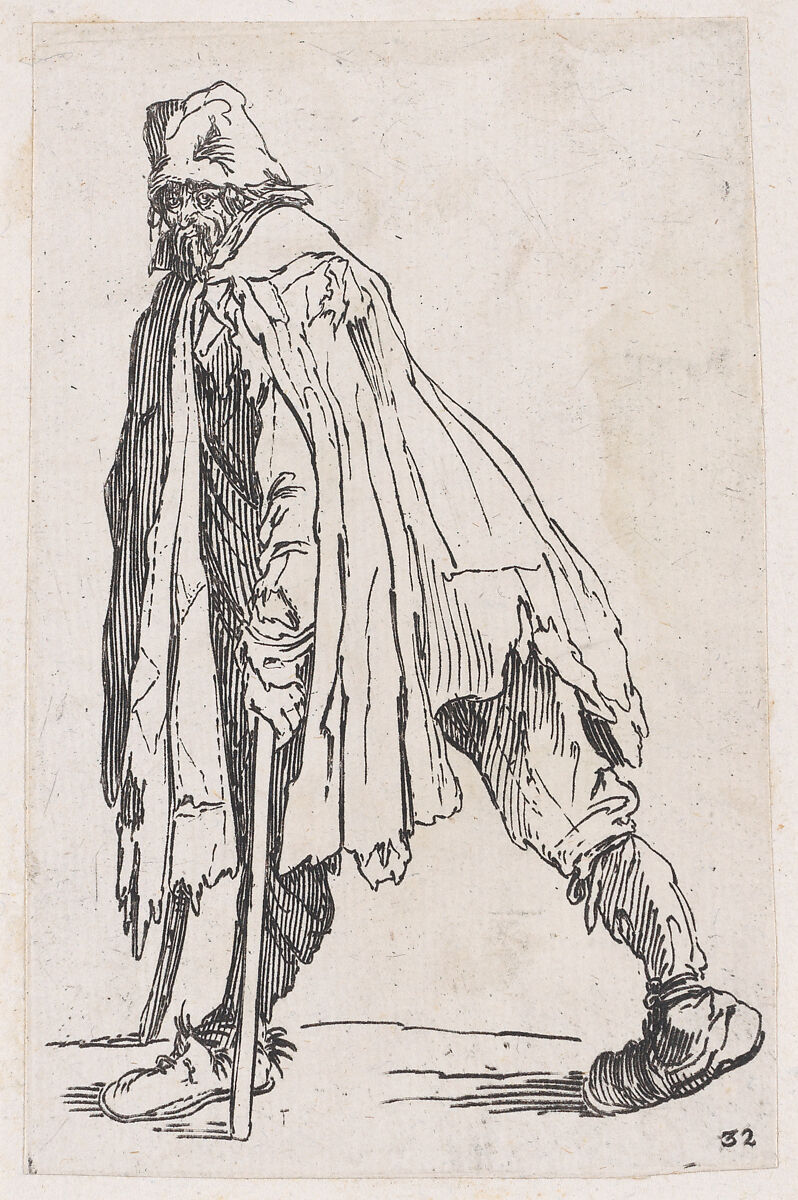 Reverse Copy of Le Mendiant aux Béquilles Coiffée d'un Chapeau et Vu de Dos (The Beggar with Crutches Wearing a Hat and Viewed from Behind), from Les Gueux suite appelée aussi Les Mendiants, Les Baroni, ou Les Barons (The Beggars, also called the Barons), Anonymous, Etching 