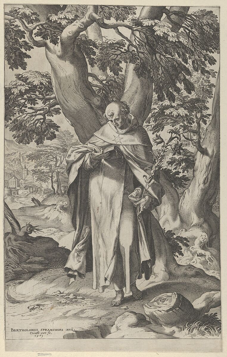 St Dominic Reading, Cornelis Cort (Netherlandish, Hoorn ca. 1533–1578 Rome), Engraving 