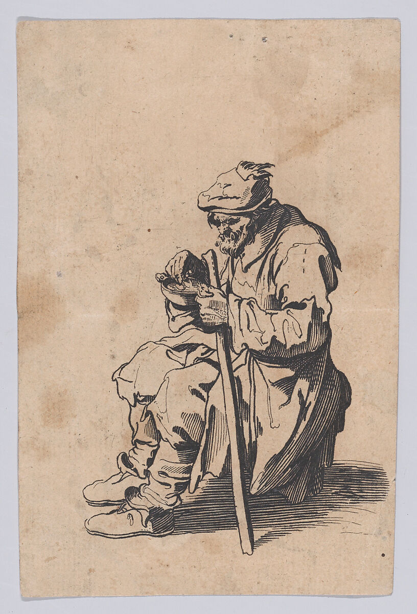 Reverse Copy of Le Gueux Assis et Mangeant (The Beggar Sitting and Eating), from Les Gueux suite appelée aussi Les Mendiants, Les Baroni, ou Les Barons (The Beggars, also called the Barons), Anonymous, Etching 