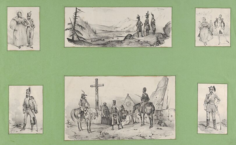 Soldiers and Landscapes, (6 prints mounted onto a green album sheet)