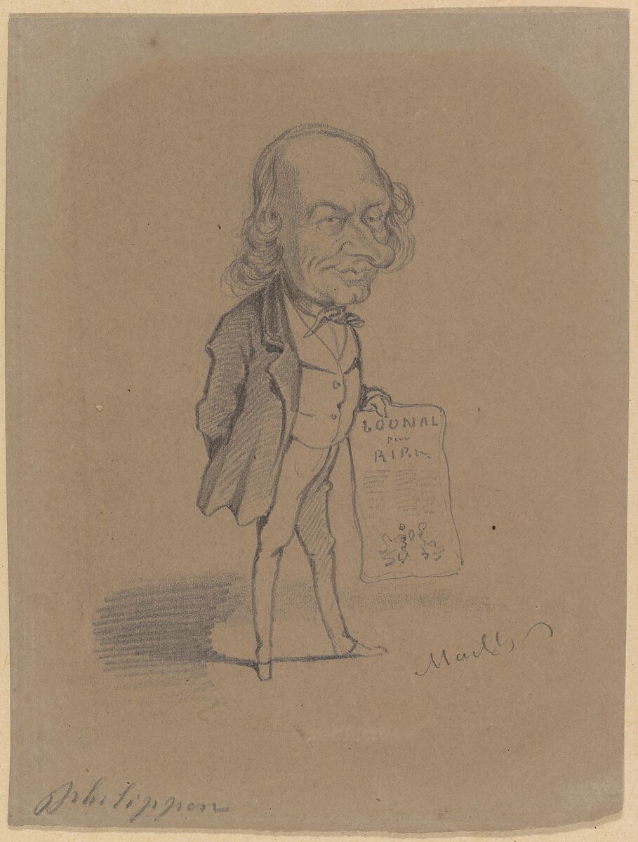 Caricature of Charles Philipon, Hippolyte Mailly (French, 1829–1863), Black chalk on brown paper 