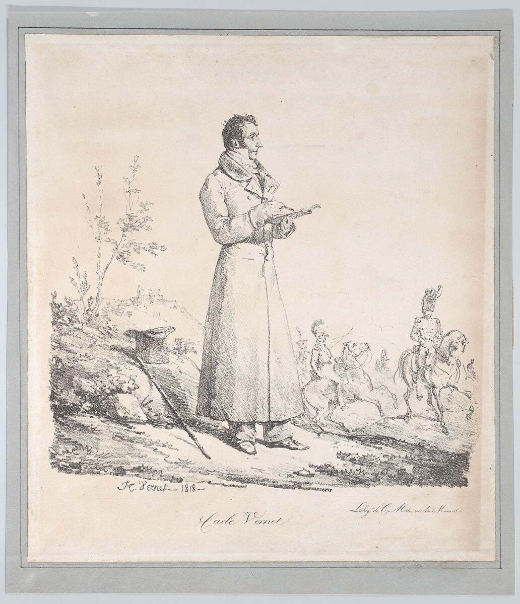 Portrait of Carle Vernet Sketching, Horace Vernet (French, Paris 1789–1863 Paris), Lithograph 