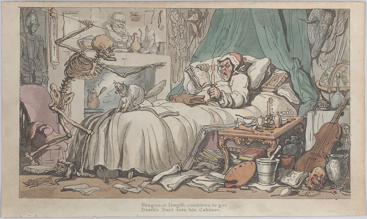 The Antiquary's Last Will and Testament (from The English Dance of Death, vol. I, plate 2), Thomas Rowlandson (British, London 1757–1827 London), Hand-colored etching 