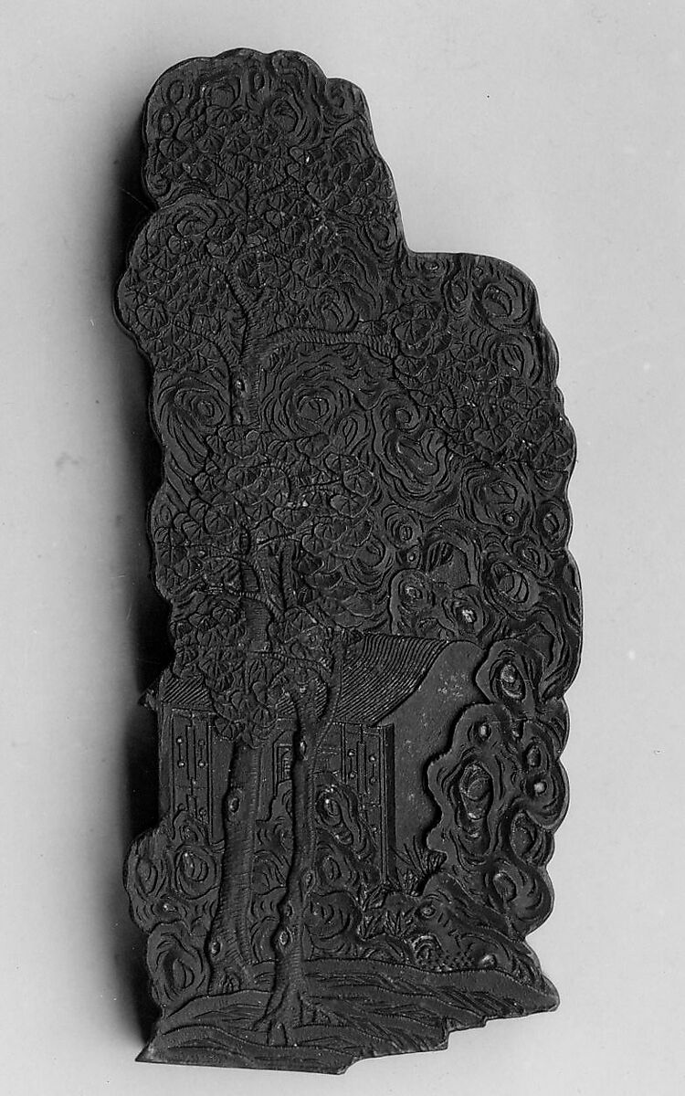 Replanted Tree Library, Workshop of Jian Guzhai (Chinese,), Pine soot and binding medium; inscribed in gilt, China