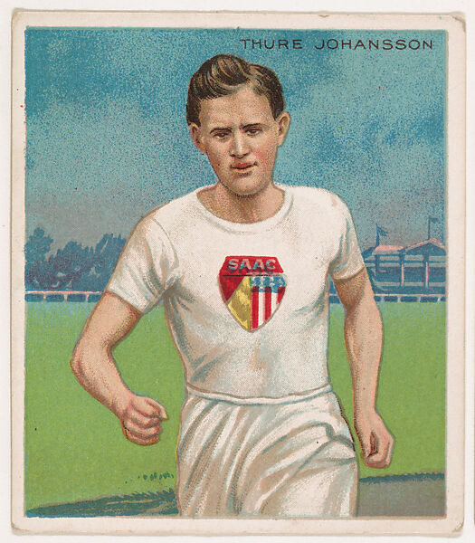Thure Johansson, Track and Field, from Mecca & Hassan Champion Athlete and Prize Fighter collection, 1910, Mecca Cigarettes (American), Commercial color lithograph 