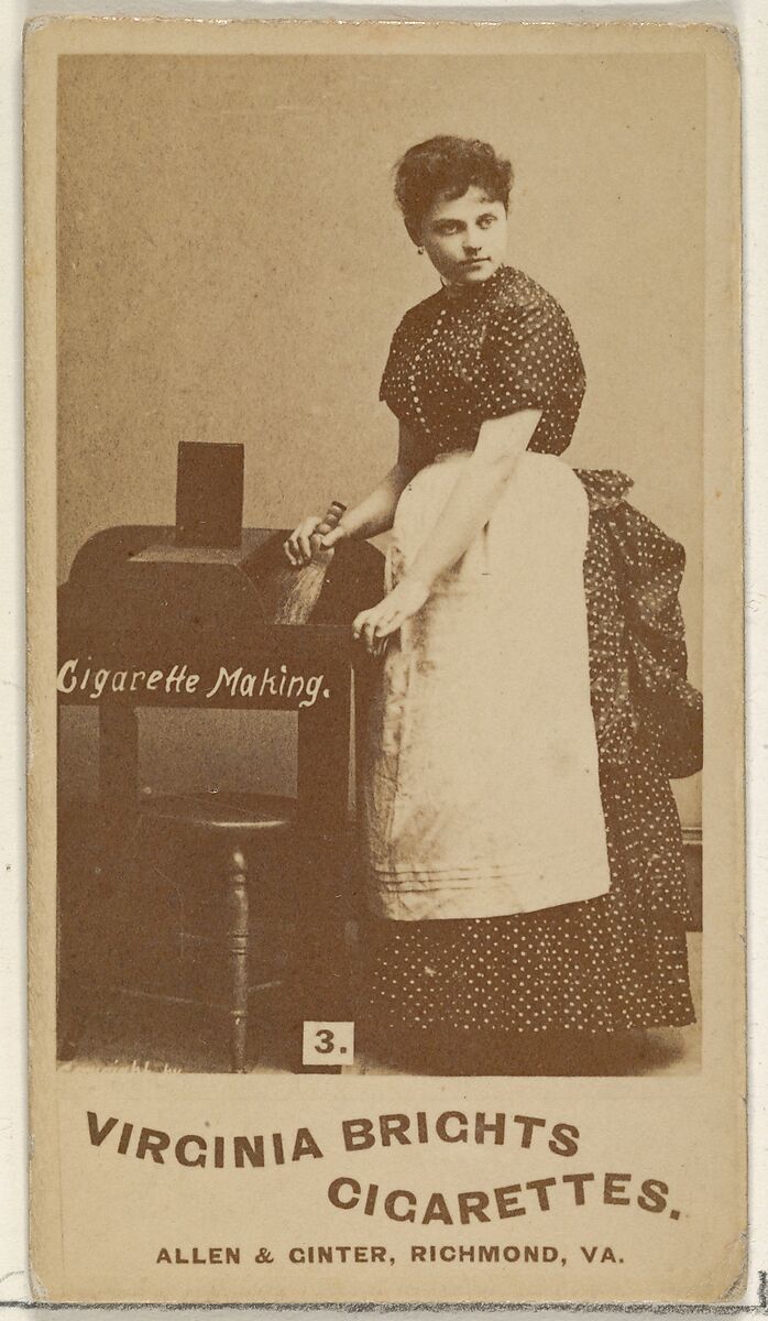 Card 3, from the series, Cigarette Making Girls (N46) for Virginia Brights Cigarettes, Issued by Allen &amp; Ginter (American, Richmond, Virginia), Albumen photograph 