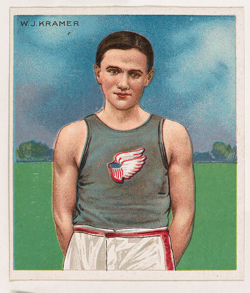 W. J. Kramer, Track and Field, from Mecca & Hassan Champion Athlete and Prize Fighter collection, 1910, Hassan Cigarettes (American), Commercial color lithograph 