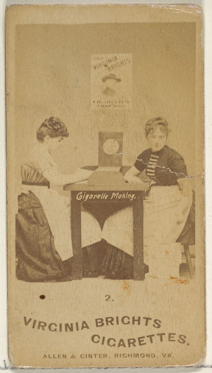 Card 2, from the series, Cigarette Making Girls (N46) for Virginia Brights Cigarettes, Issued by Allen &amp; Ginter (American, Richmond, Virginia), Albumen photograph