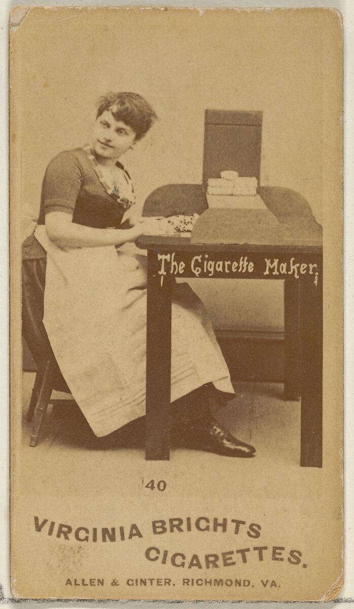 Card 40, from the series, Cigarette Making Girls (N46) for Virginia Brights Cigarettes, Issued by Allen &amp; Ginter (American, Richmond, Virginia), Albumen photograph 