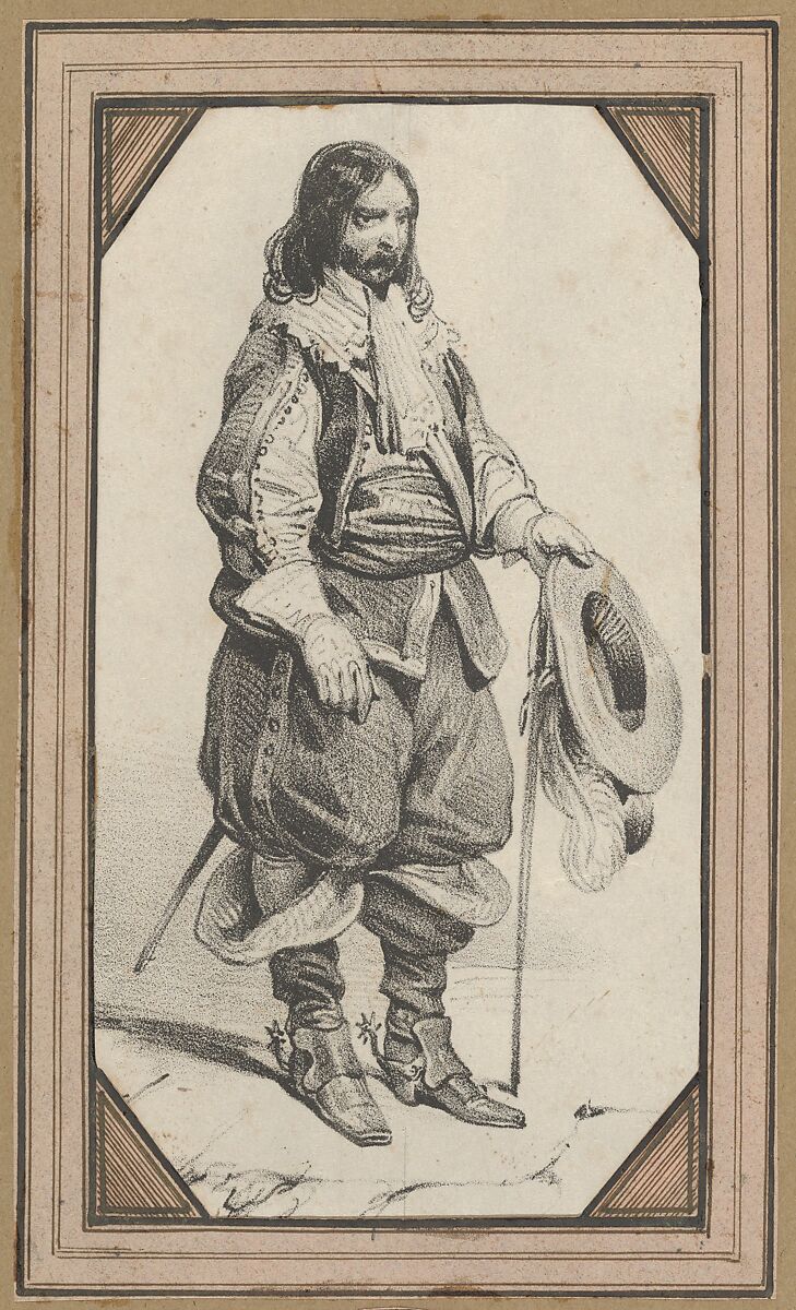 Man holding a cane and a hat, Victor Adam (French, 1801–1866), Lithograph 