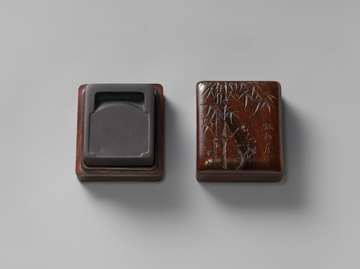 Inkstone with Box with Bamboo after Zheng Xie (1693–1765), Duan stone, wood, China 