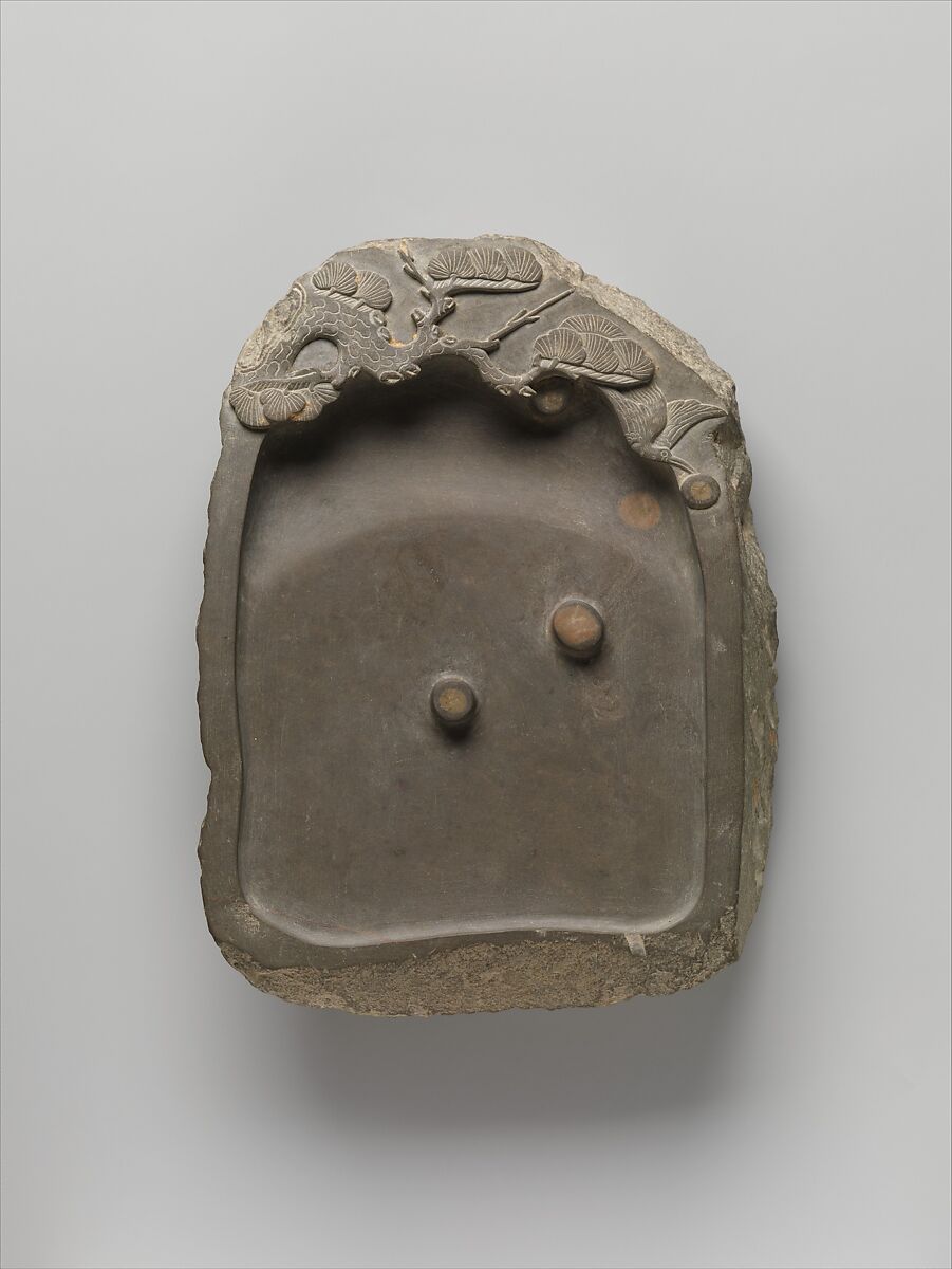 Inkstone with Pine Tree and Bird, Slate, China 