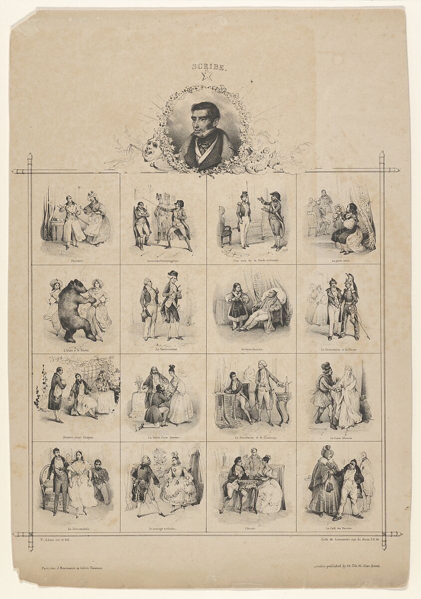 Augustin-Eugène Scribe with Characters, Victor Adam (French, 1801–1866), Lithograph 