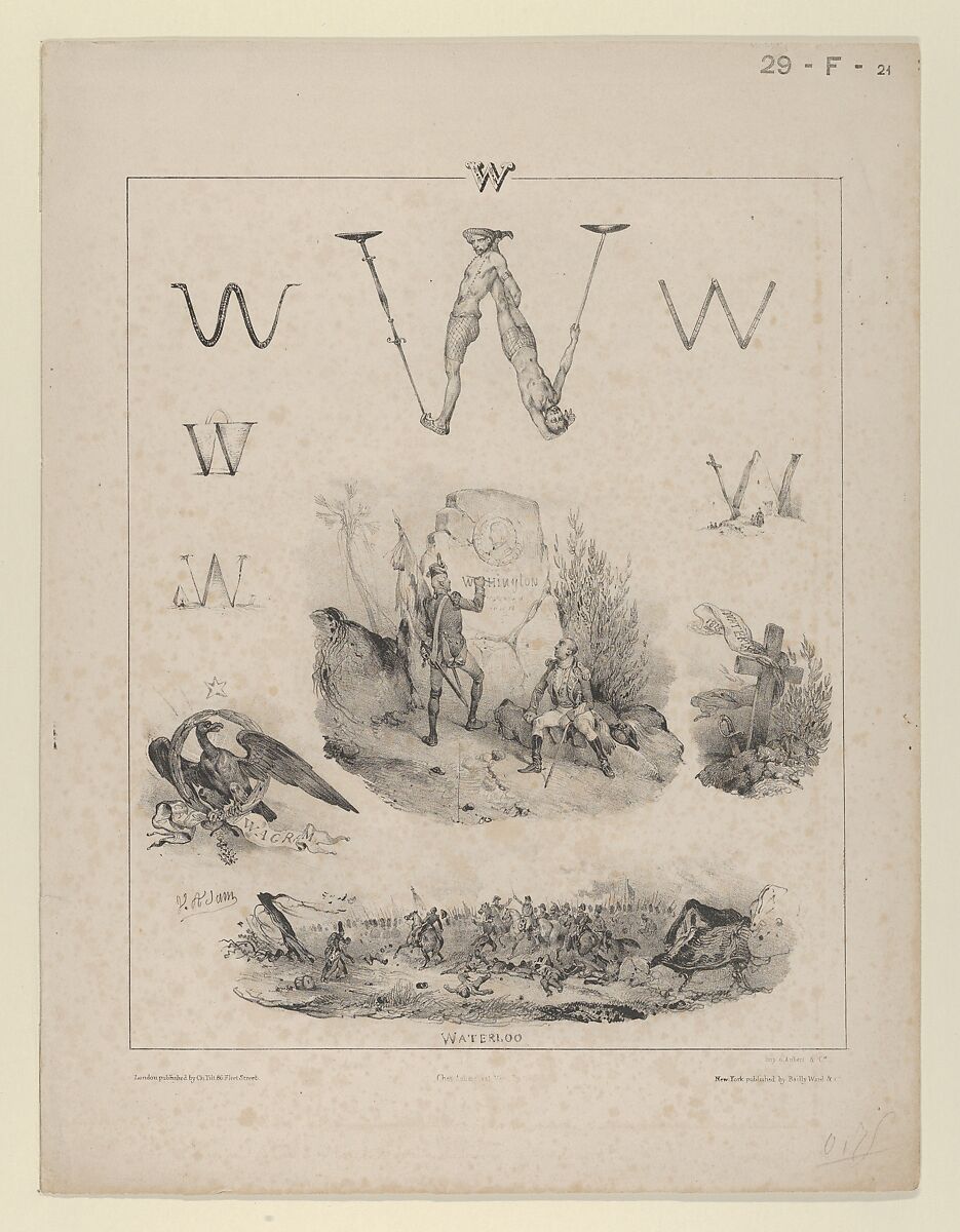 The letter "W": Washington, Wagram, Waterloo, Victor Adam (French, 1801–1866), Lithograph 