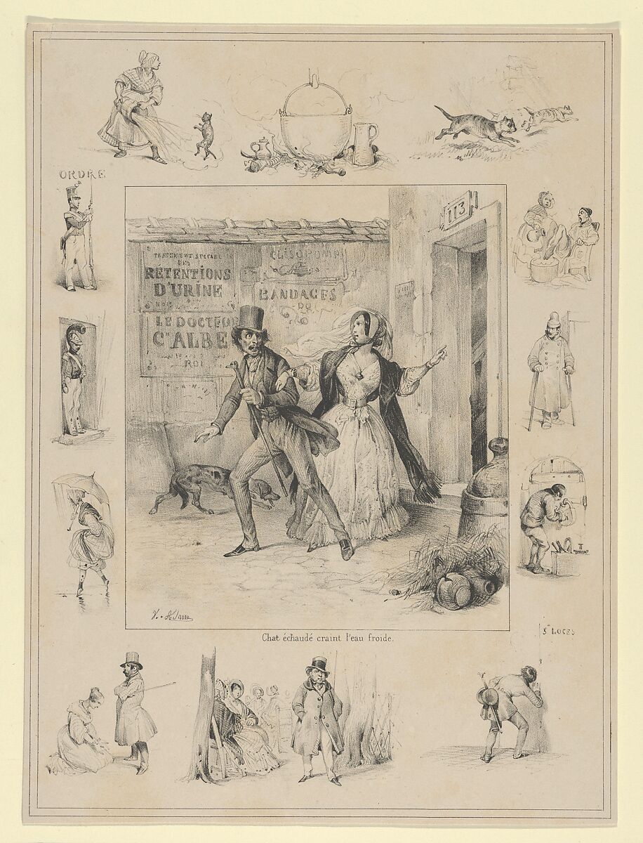 Chat échaudé craint l'eau froide, Victor Adam (French, 1801–1866), Lithograph 