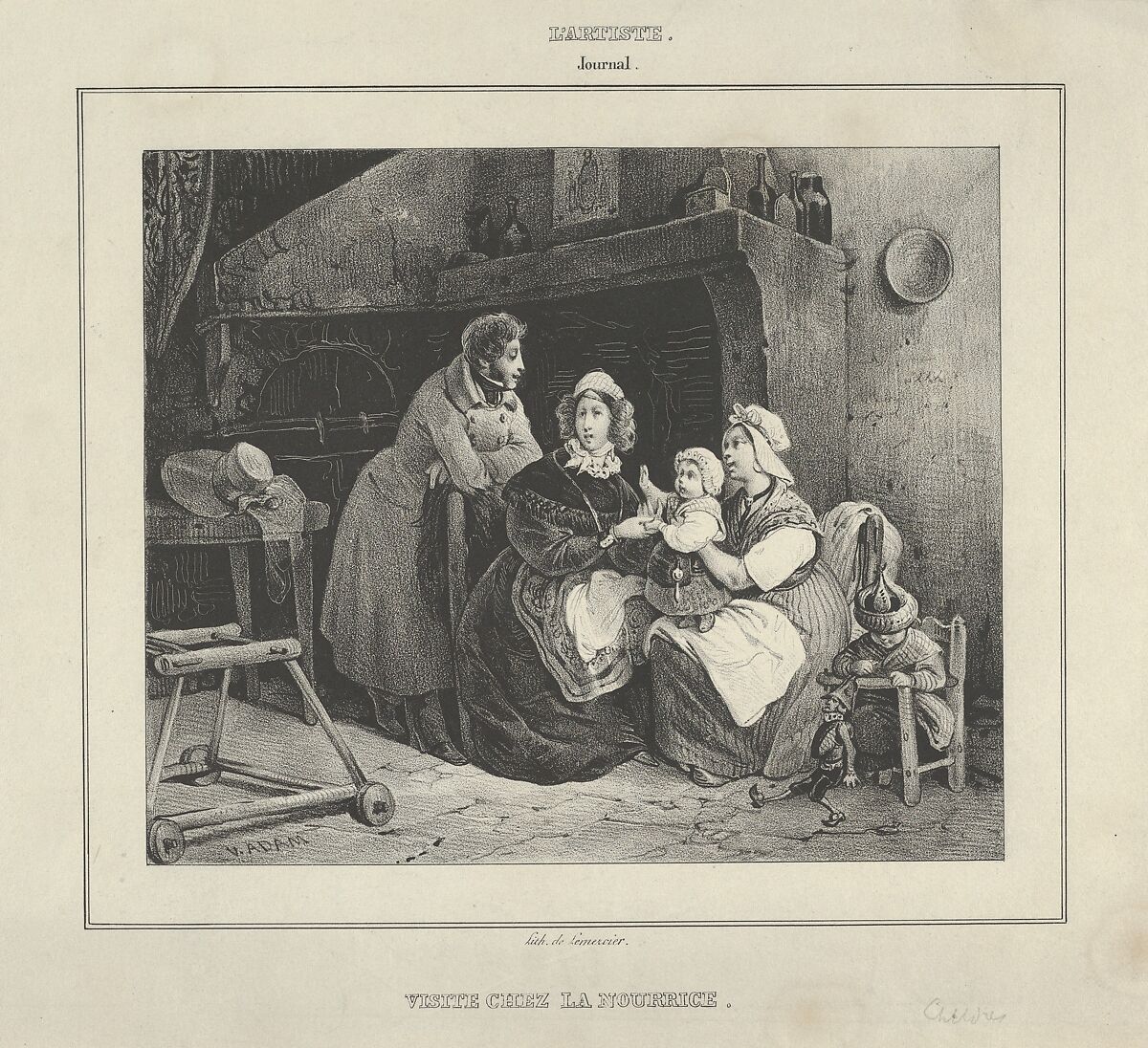 Visite Chez la Nourrice (Visit to the Wetnurse) (from Journal l'Artiste), Victor Adam (French, 1801–1866), Lithograph 