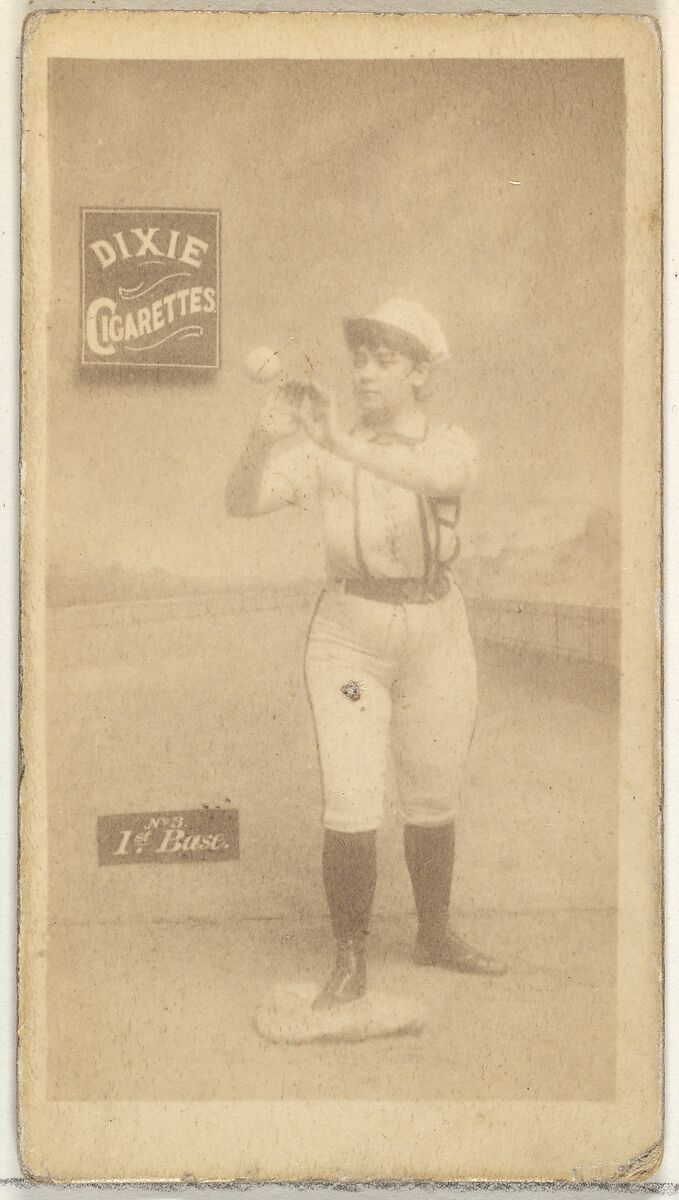 1st Base, from the Girl Baseball Players series (N48, Type 2) for Dixie Cigarettes, Issued by Allen &amp; Ginter (American, Richmond, Virginia), Albumen photograph 