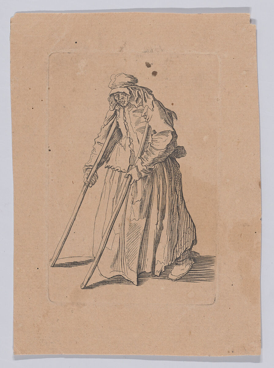 Reverse and Reduced Copy of La Mendiante aux Béquilles (The Female Beggar with Crutches), from Les Gueux suite appelée aussi Les Mendiants, Les Baroni, ou Les Barons (The Beggars, also called the Barons), Anonymous, Etching 