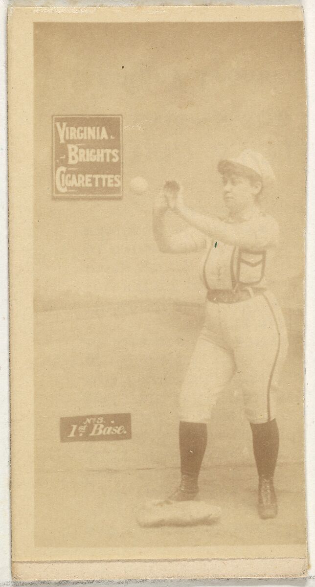 1st Base, from the Girl Baseball Players series (N48, Type 2) for Virginia Brights Cigarettes, Issued by Allen &amp; Ginter (American, Richmond, Virginia), Albumen photograph 