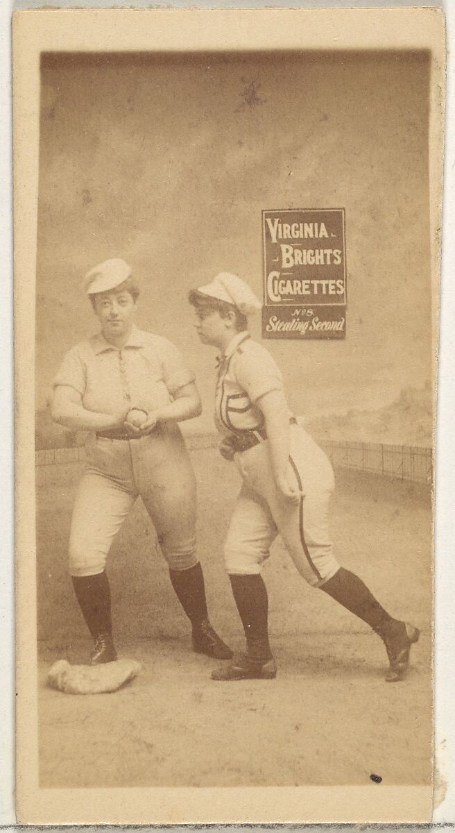 Stealing Second, from the Girl Baseball Players series (N48, Type 2) for Virginia Brights Cigarettes, Issued by Allen &amp; Ginter (American, Richmond, Virginia), Albumen photograph 