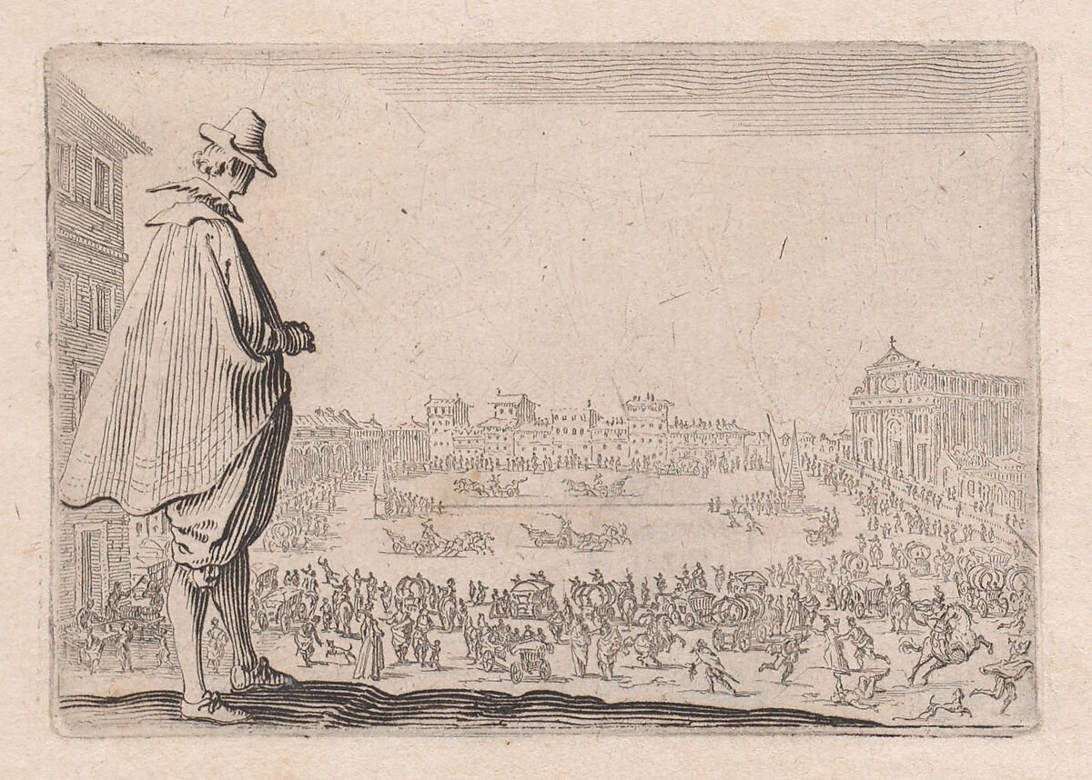 La Course de Chars sur la Place Santa Maria Novella a Florence (The Chariot Race on the Piazza Santa Maria Novella in Florence), from "Les Caprices" Series B, The Nancy Set, Jacques Callot (French, Nancy 1592–1635 Nancy), Etching; first state of three (Lieure) 