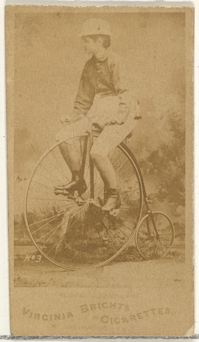 Card 3, from the Girl Cyclists series (N49) for Virginia Brights Cigarettes, Issued by Allen &amp; Ginter (American, Richmond, Virginia), Albumen photograph 