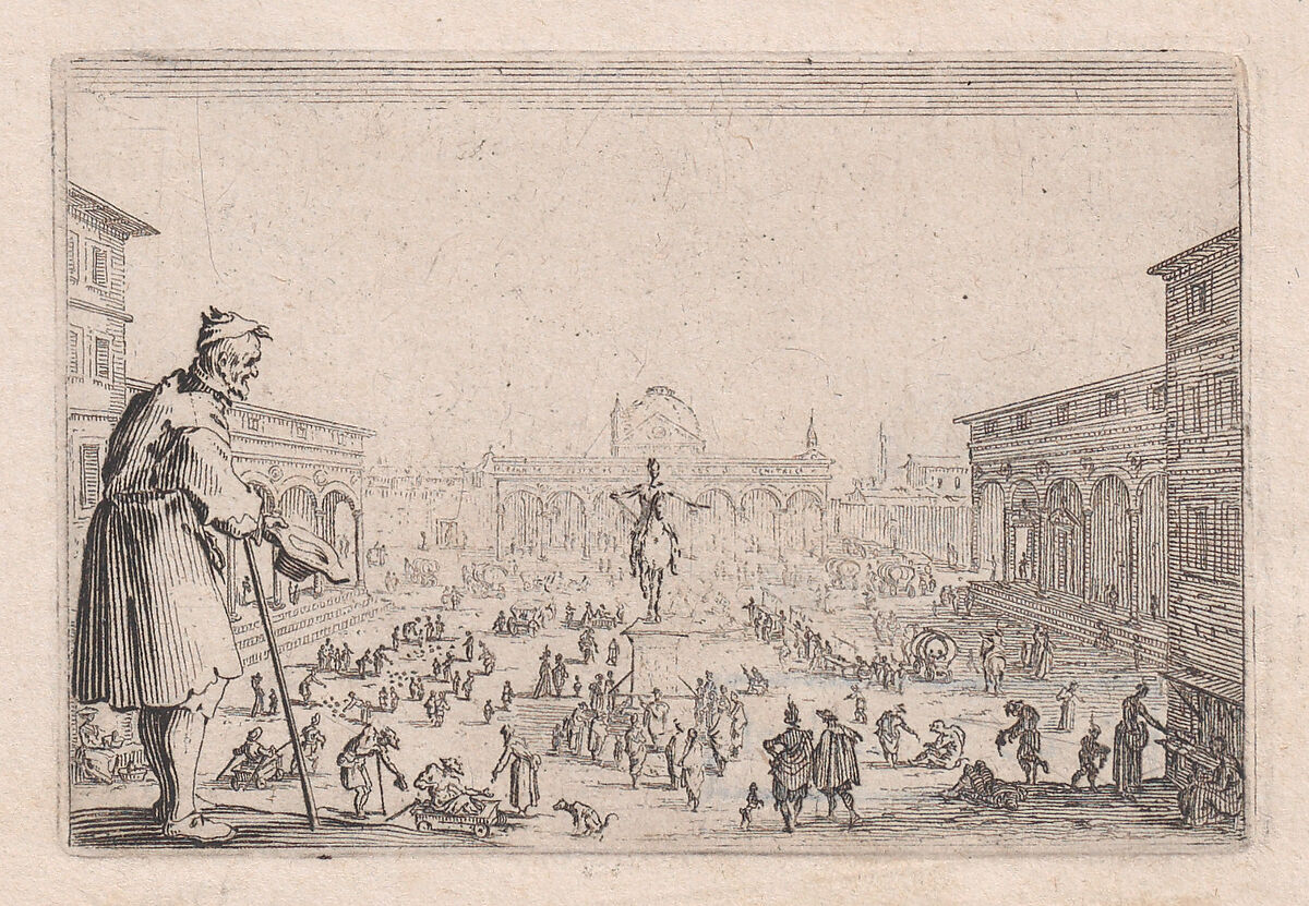 Le Marché de la Place de L'Annonciade a Florence (The Market in the Piazza della Annunziata in Florence), from "Les Caprices" Series B, The Nancy Set, Jacques Callot (French, Nancy 1592–1635 Nancy), Etching; first state of two (Lieure) 