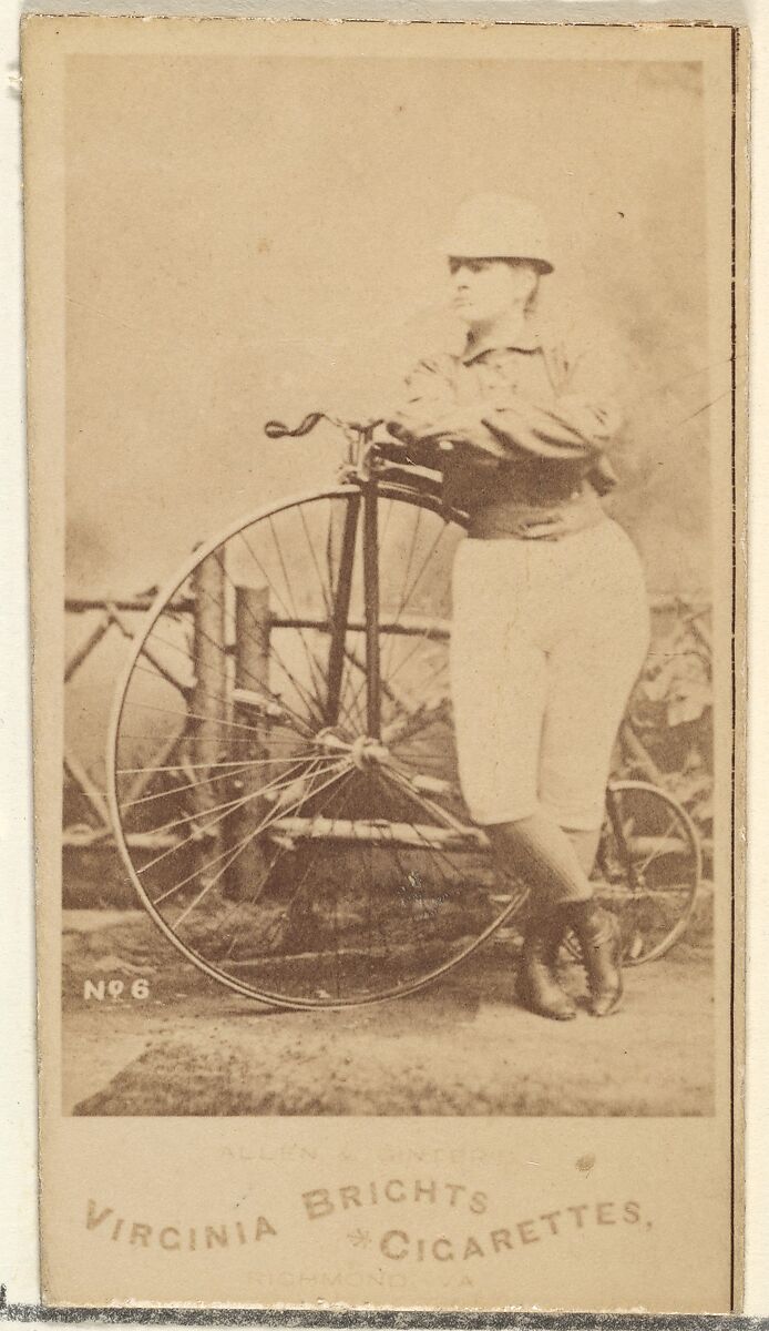 Card 6, from the Girl Cyclists series (N49) for Virginia Brights Cigarettes, Issued by Allen &amp; Ginter (American, Richmond, Virginia), Albumen photograph 