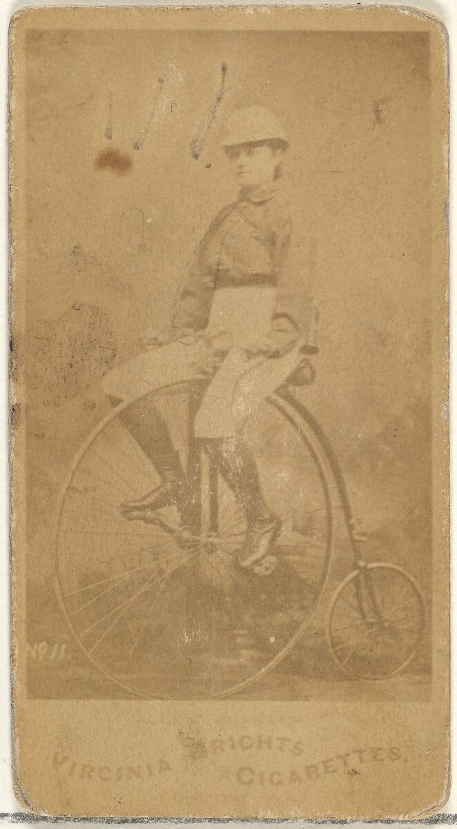 Card 11, from the Girl Cyclists series (N49) for Virginia Brights Cigarettes, Issued by Allen &amp; Ginter (American, Richmond, Virginia), Albumen photograph 