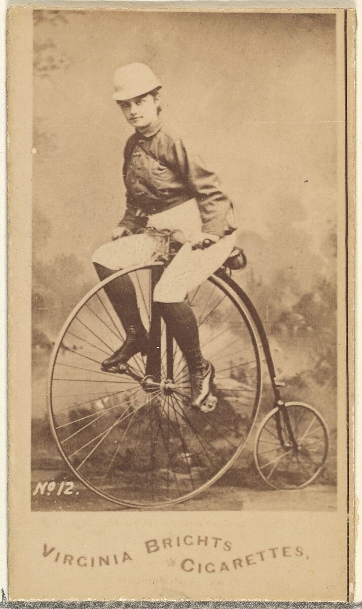 Card 12, from the Girl Cyclists series (N49) for Virginia Brights Cigarettes, Issued by Allen &amp; Ginter (American, Richmond, Virginia), Albumen photograph 