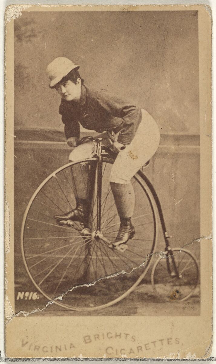Card 16, from the Girl Cyclists series (N49) for Virginia Brights Cigarettes, Issued by Allen &amp; Ginter (American, Richmond, Virginia), Albumen photograph 