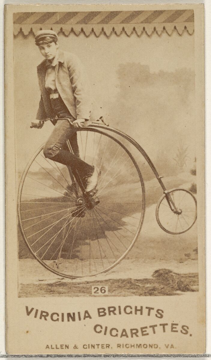 Card 26, from the Girl Cyclists series (N49) for Virginia Brights Cigarettes, Allen &amp; Ginter (American, Richmond, Virginia), Albumen photograph 