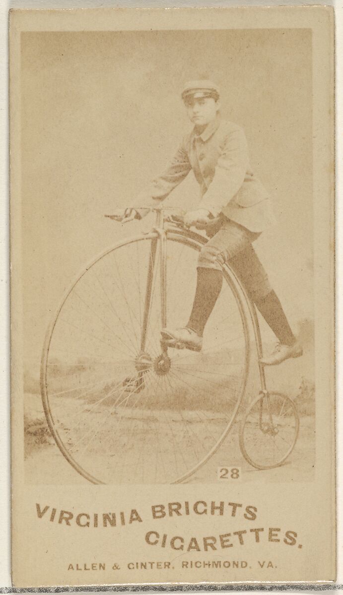Card 28, from the Girl Cyclists series (N49) for Virginia Brights Cigarettes, Issued by Allen &amp; Ginter (American, Richmond, Virginia), Albumen photograph 