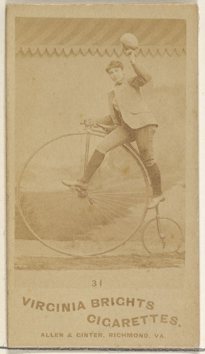 Card 31, from the Girl Cyclists series (N49) for Virginia Brights Cigarettes, Issued by Allen &amp; Ginter (American, Richmond, Virginia), Albumen photograph 