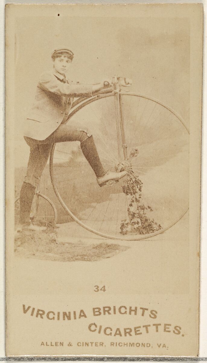 Card 34, from the Girl Cyclists series (N49) for Virginia Brights Cigarettes, Issued by Allen &amp; Ginter (American, Richmond, Virginia), Albumen photograph 