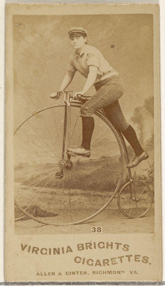 Card 38, from the Girl Cyclists series (N49) for Virginia Brights Cigarettes, Issued by Allen &amp; Ginter (American, Richmond, Virginia), Albumen photograph 