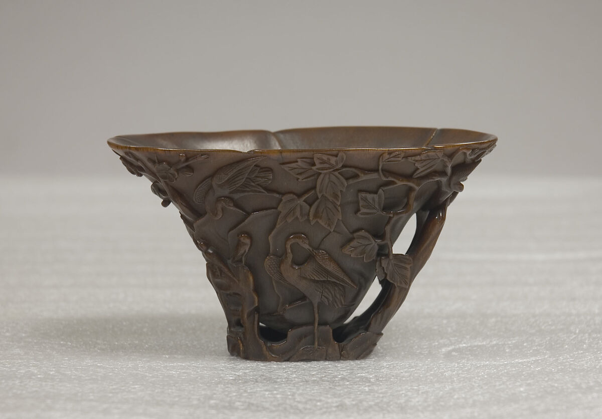 Cup with a Flower and Bird Scene, Rhinoceros horn, China 