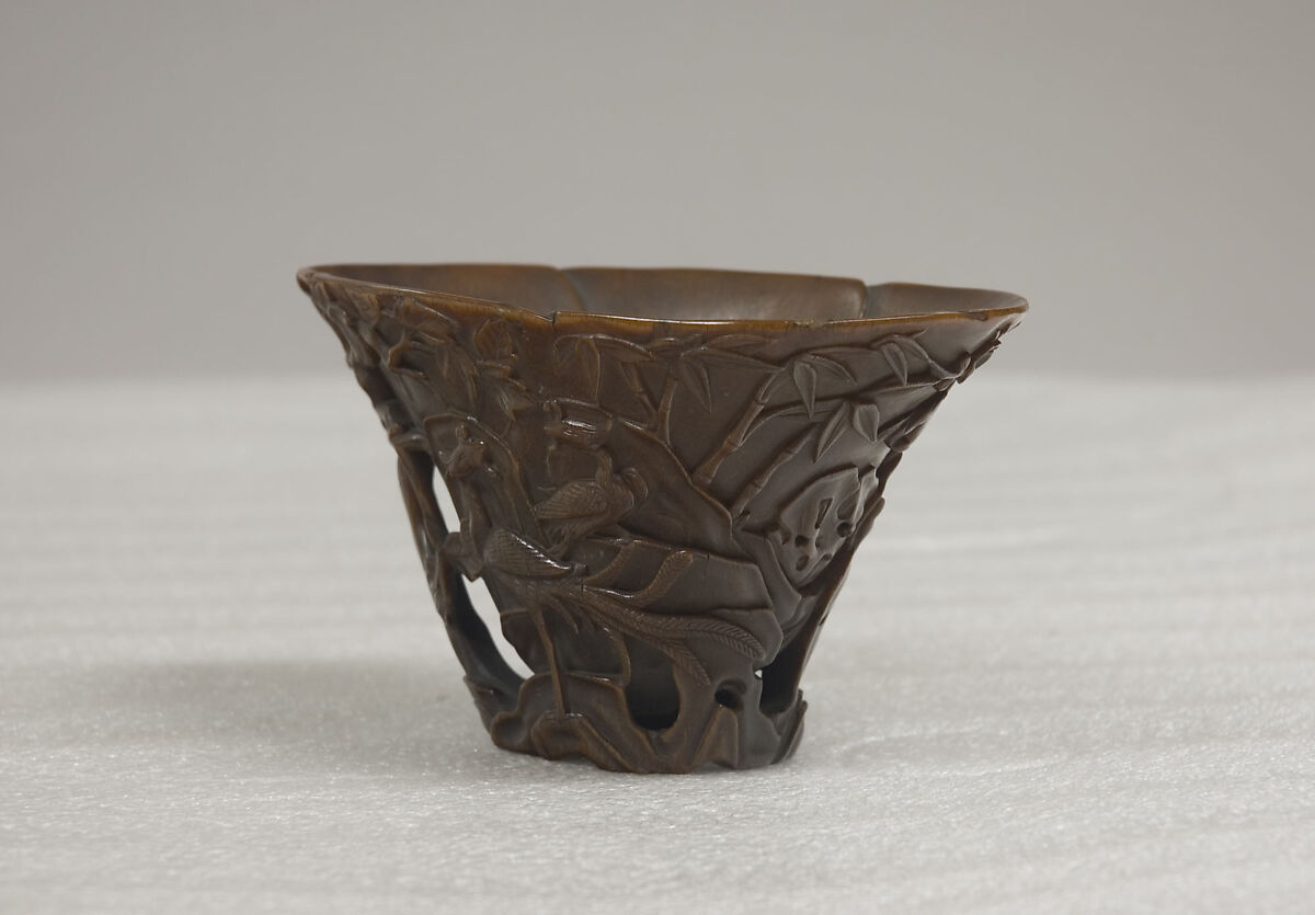 Cup with a Flower and Bird Scene, Rhinoceros horn, China