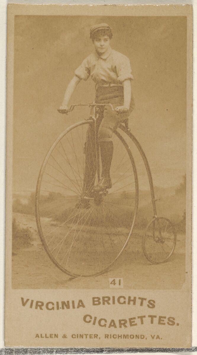 Card 41, from the Girl Cyclists series (N49) for Virginia Brights Cigarettes, Issued by Allen &amp; Ginter (American, Richmond, Virginia), Albumen photograph 