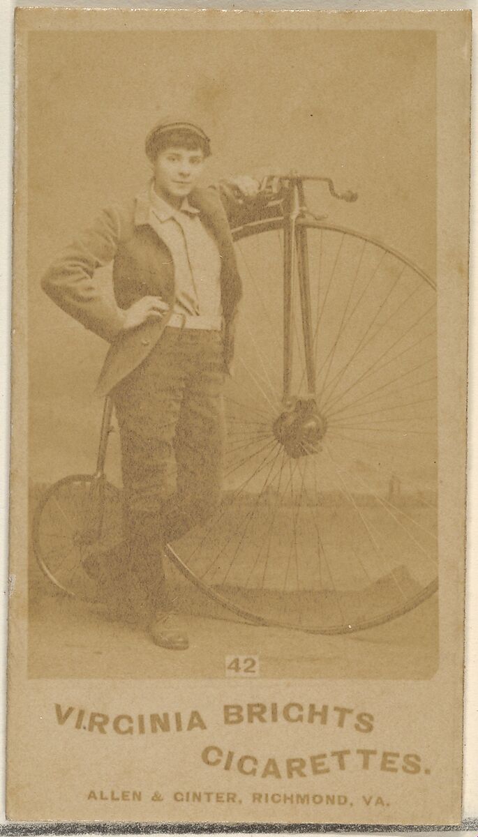 Card 42, from the Girl Cyclists series (N49) for Virginia Brights Cigarettes, Issued by Allen &amp; Ginter (American, Richmond, Virginia), Albumen photograph 