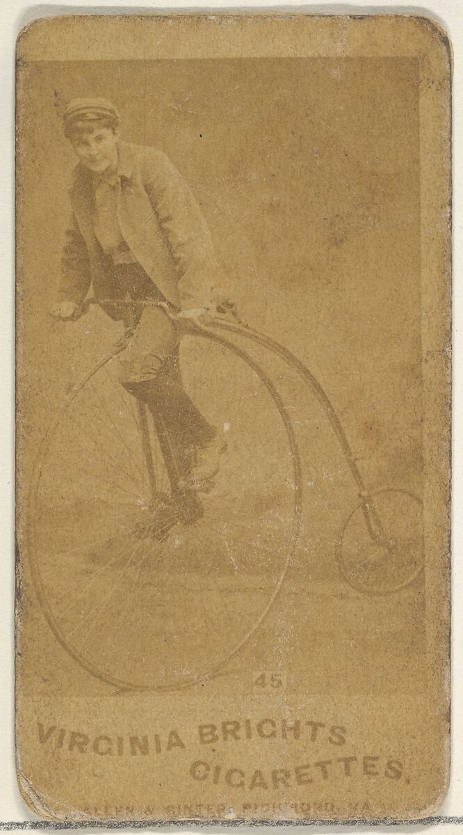Card 45, from the Girl Cyclists series (N49) for Virginia Brights Cigarettes, Issued by Allen &amp; Ginter (American, Richmond, Virginia), Albumen photograph 